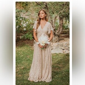 Show me your Mumu. Beige/lacy bridesmaid dress. Size M.